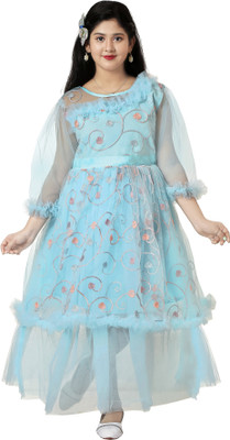 Billion Girls Maxi/Full Length Party Dress(Light Blue, 3/4 Sleeve)