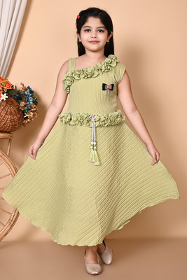 VENTRA FASHION Girls Calf Length Party Dress(Light Green, Sleeveless)
