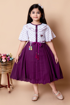 MIR FASHION Indi Girls Below Knee Party Dress(Purple, Half Sleeve)