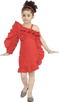 JELLY GARMENTS Girls Midi/Knee Length Casual Dress(Red, Full Sleeve)