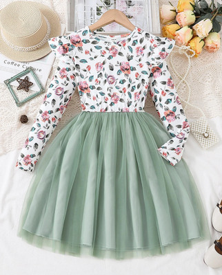 Style Connect Collection Girls Midi/Knee Length Party Dress(Green, 3/4 Sleeve)
