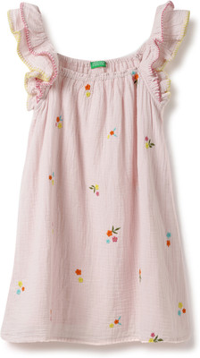 United Colors of Benetton Girls Midi/Knee Length Casual Dress(Pink, Sleeveless)