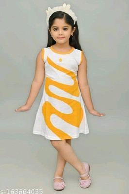 toystshirt Indi Baby Girls Midi/Knee Length Casual Dress(Orange, Sleeveless)