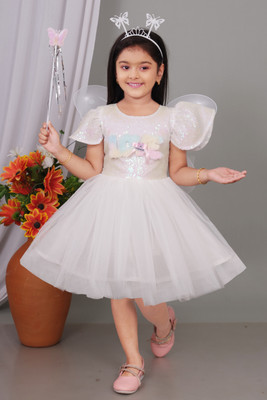 Elitewave Garments Indi Girls Midi/Knee Length Party Dress(White, Fashion Sleeve)
