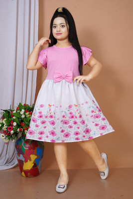 FASHIONMART Girls Below Knee Party Dress(Pink, Fashion Sleeve)