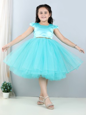 Toy Balloon Kids Girls Midi/Knee Length Party Dress(Light Blue, Sleeveless)