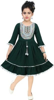 JEBA COLLECTION Girls Midi/Knee Length Casual Dress(Brown, 3/4 Sleeve)