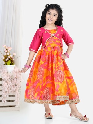Kinder Kids Baby Girls Midi/Knee Length Casual Dress(Pink, Half Sleeve)