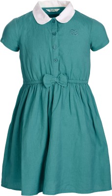 Twissty Girls Midi/Knee Length Casual Dress(Green, Short Sleeve)