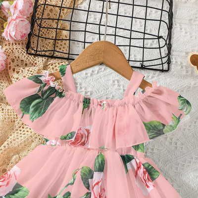 Glamour Hub Girls Midi/Knee Length Casual Dress(Pink, Sleeveless)
