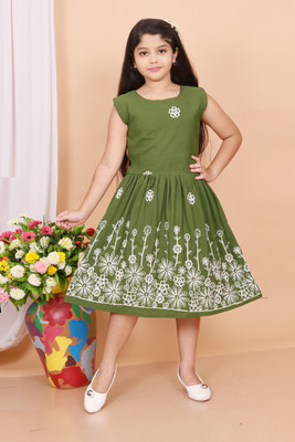 ASFASHION Creations Girls Below Knee Party Dress(Green, Sleeveless)