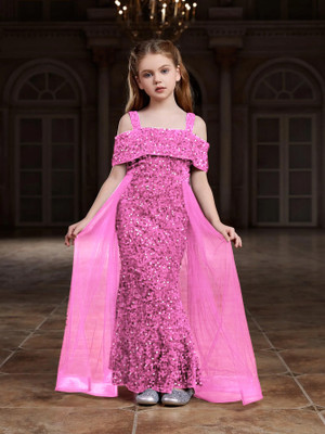Charvi Girls Maxi/Full Length Party Dress(Pink, Sleeveless)