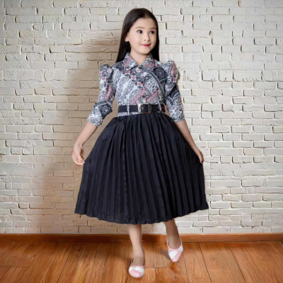 KidsCute Baby Girls Calf Length Party Dress(Black, 3/4 Sleeve)