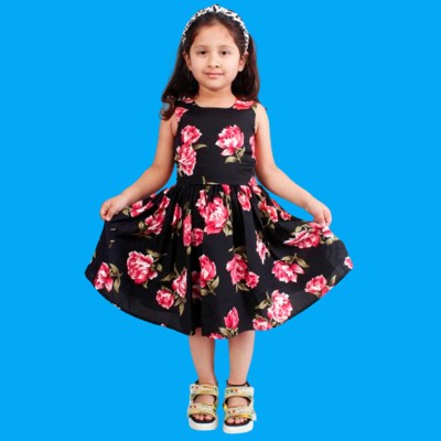 Alisha Moda Indi Girls Midi/Knee Length Casual Dress(Blue, Sleeveless)