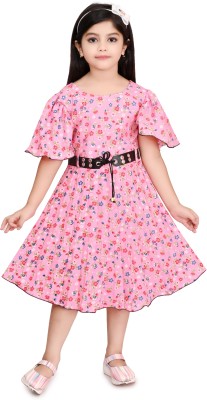ZOOBA Girls Calf Length Party Dress(Pink, Fashion Sleeve)