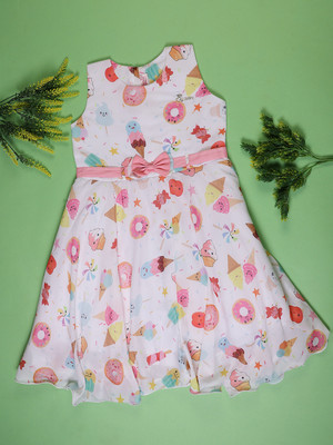 V-MART Girls Midi/Knee Length Casual Dress(Pink, Sleeveless)