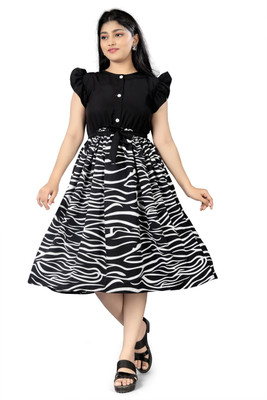 Njushxa Indi Girls Midi/Knee Length Festive/Wedding Dress(Black, Short Sleeve)