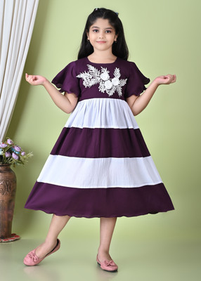Z STAR STYLE Indi Baby Girls Calf Length Casual Dress(Purple, White, Half Sleeve)