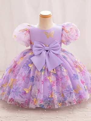 Style Connect Collection Girls Midi/Knee Length Party Dress(Purple, Short Sleeve)