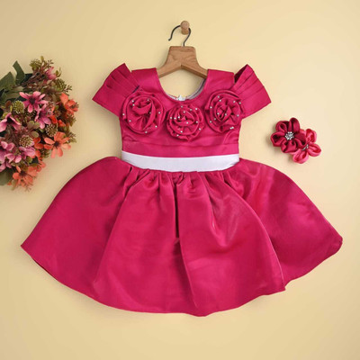 MARUF DRESSES Indi Baby Girls Midi/Knee Length Party Dress(Pink, Short Sleeve)