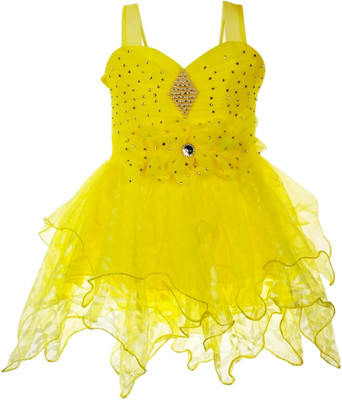 ARUNA CREATIONn Baby Girls Midi/Knee Length Casual Dress(Yellow, Sleeveless)