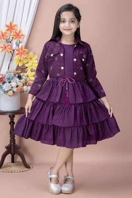 SERINA FASHION Girls Below Knee Festive/Wedding Dress(Purple, 3/4 Sleeve)