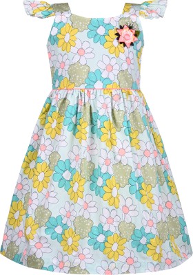 Wishkaro Girls Midi/Knee Length Casual Dress(Light Green, Cap Sleeve)