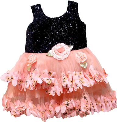 STUMBLE FASHION Baby Girls Midi/Knee Length Festive/Wedding Dress(Orange, Sleeveless)