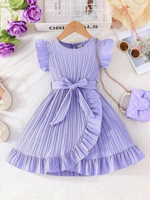 Baby Home Indi Girls Midi/Knee Length Casual Dress(Purple, Short Sleeve)