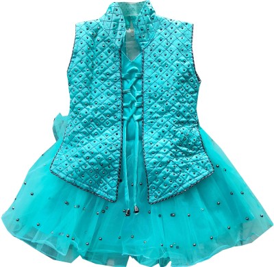 SHINING4 Indi Girls Below Knee Festive/Wedding Dress(Blue, Sleeveless)