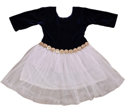 Tahsins Indi Girls Midi/Knee Length Festive/Wedding Dress(Dark Blue, Full Sleeve)