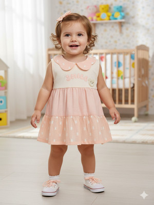 Jelly Joy Indi Baby Girls Midi/Knee Length Casual Dress(Pink, Sleeveless)