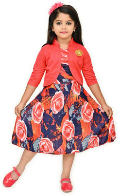 CHANDRIKA LIFESTYLE Girls Maxi/Full Length Party Dress(Red, 3/4 Sleeve)