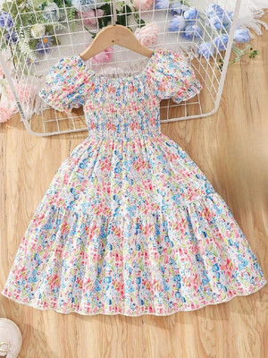 Miss & Chief Girls Midi/Knee Length Party Dress(Multicolor, Short Sleeve)