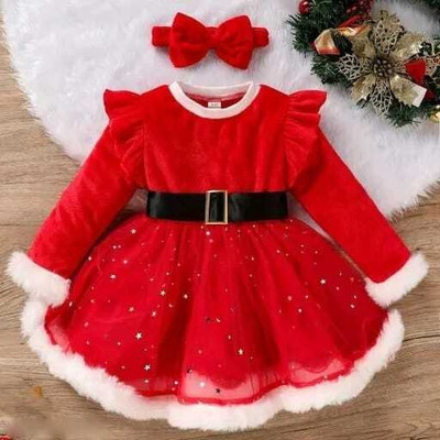 SJGARMENTS Indi Girls Midi/Knee Length Festive/Wedding Dress(Red, Full Sleeve)