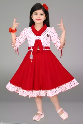BISAL Indi Girls Midi/Knee Length Party Dress(Red, 3/4 Sleeve)