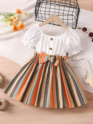 Style Connect Collection Girls Midi/Knee Length Party Dress(White, Short Sleeve)
