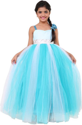 Wish littlle Girls Maxi/Full Length Party Dress(Blue, Sleeveless)