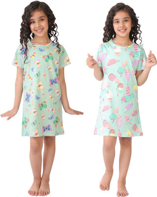 anthrilo Indi Baby Girls Above Knee Casual Dress(Green, Short Sleeve)