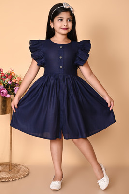 Paramount NX Girls Midi/Knee Length Festive/Wedding Dress(Blue, Fashion Sleeve)