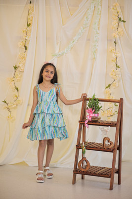 LAAD Indi Girls Midi/Knee Length Casual Dress(Light Blue, Half Sleeve)