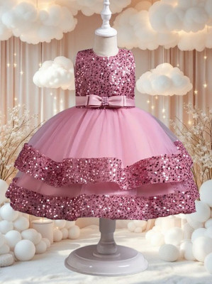VERAENTERPRISE Girls Midi/Knee Length Party Dress(Pink, Sleeveless)