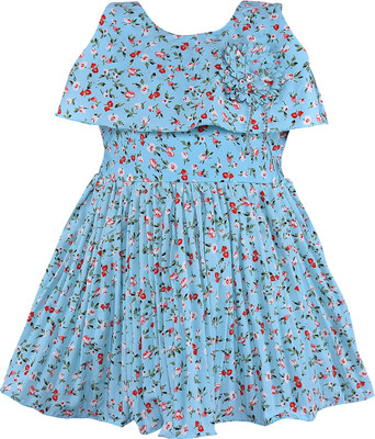 Wishkaro Girls Midi/Knee Length Casual Dress(Blue, Sleeveless)