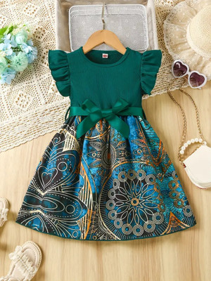 Style Connect Baby Girls Midi/Knee Length Party Dress(Green, Short Sleeve)
