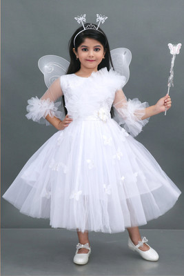 Aruna Trend Girls Calf Length Festive/Wedding Dress(White, Sleeveless)