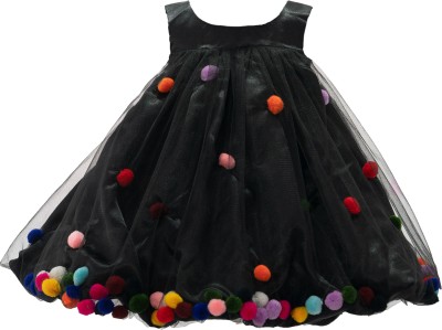 PINK WINGS Girls Midi/Knee Length Party Dress(Black, Sleeveless)