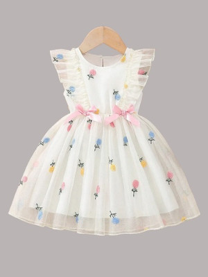 CASAD Baby Girls Midi/Knee Length Festive/Wedding Dress(White, Sleeveless)