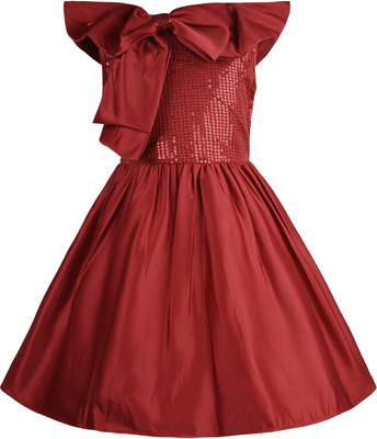 Silver Kraft Girls Midi/Knee Length Casual Dress(Maroon, Cap Sleeve)