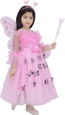 ARUNA CREATIONn Girls Maxi/Full Length Party Dress(Pink, 3/4 Sleeve)