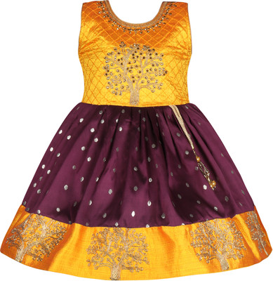 Wishkaro Baby Girls Midi/Knee Length Party Dress(Yellow, Sleeveless)